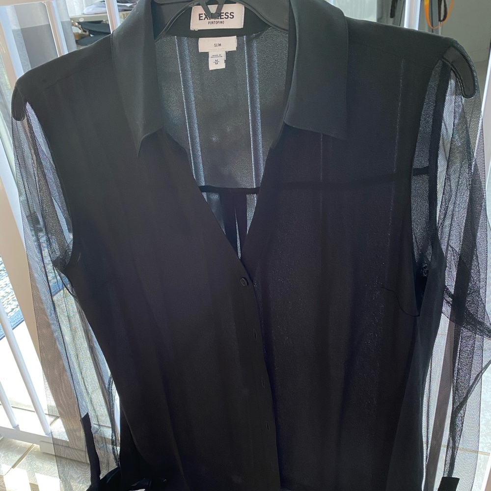 Express mesh portofino button down blouse